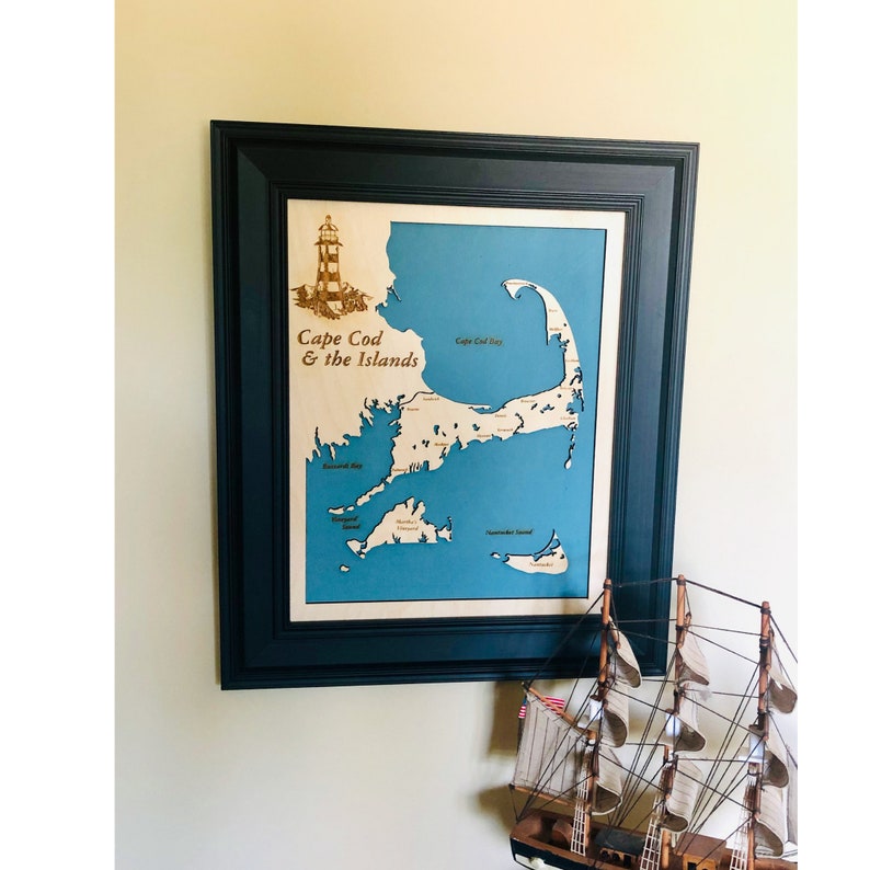 Laserengraved Wood Map Cape Cod Massachusetts Custom Wood Etsy