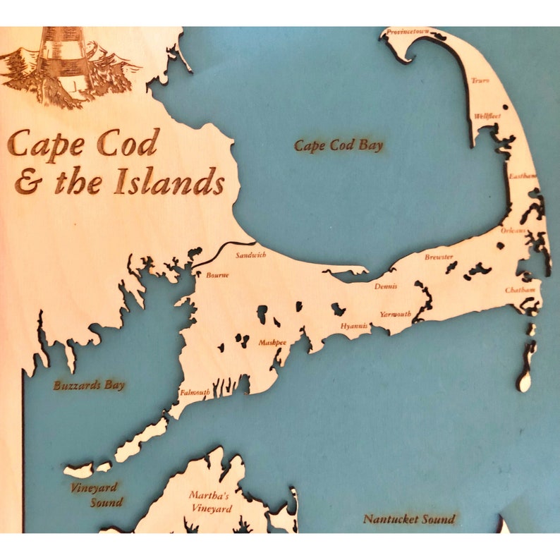 Laserengraved Wood Map, Cape Cod Massachusetts, Custom Wood Map, Cape