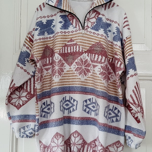 Vintage FleecePULLOVER*Woman Vintage fleece Pullover aus den 90s mit Viertelreissverschluss & crazy pattern