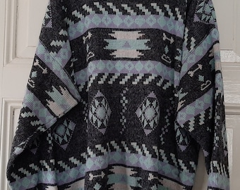 Vintage PULLOVER with crew neck*Knit Sweater*Knit Jumper: Crazy pattern from the 80s / 90s