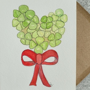 carte aquarelle originale fait main /carte aquarelle cœur/ carte trèfle a 4 feuilles/carte amour /carte porte bonheur