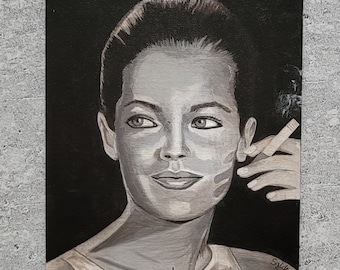 Vintage acrylic painting painting portrait of Romy Schneider on canvas cardboard format 24x 30 cms