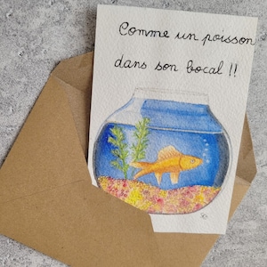 carte postale 100% fait main/carte aquarelle originale/carte poisson rouge / carte originale / carte humour