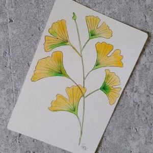 original handgemachte gelbe Ginkgo-Aquarellkarte