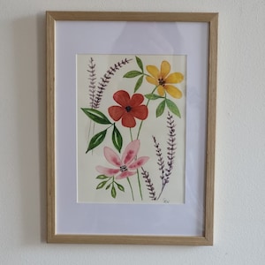 Original watercolor minimalist handmade flowers sold with or without frame image 1