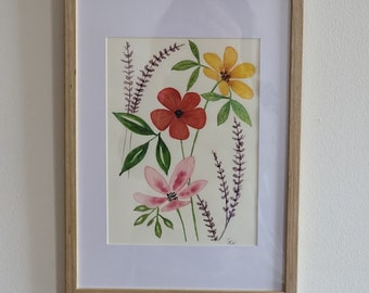 Original watercolor minimalist handmade flowers sold with or without frame