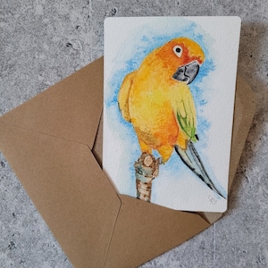 Original Aquarellkarte/Vogelkarte/Papageikarte/handgemalte Karte/einzigartige Karte