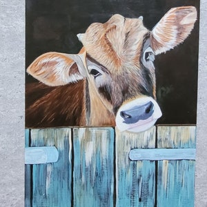 Tableau peinture acrylique vache sur carton toilé 50x70 cms image 1