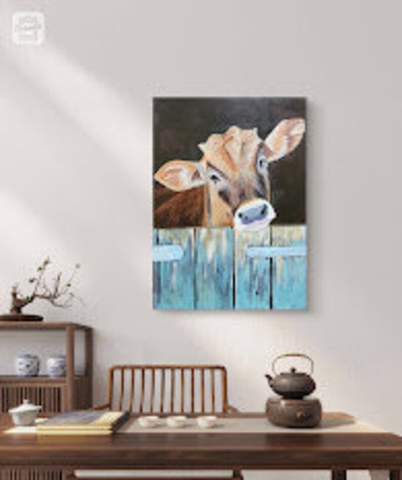 Tableau peinture acrylique vache sur carton toilé 50x70 cms image 3