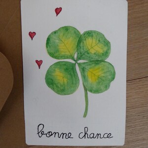 carte peinte à la main/carte chance /carte aquarelle/carte trèfle a 4 feuilles/carte unique/aquarelle originale/aquarelle botanique