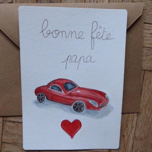 carte fête des pères peinte à la main /carte aquarelle/carte illustration/carte unique /carte voiture vintage