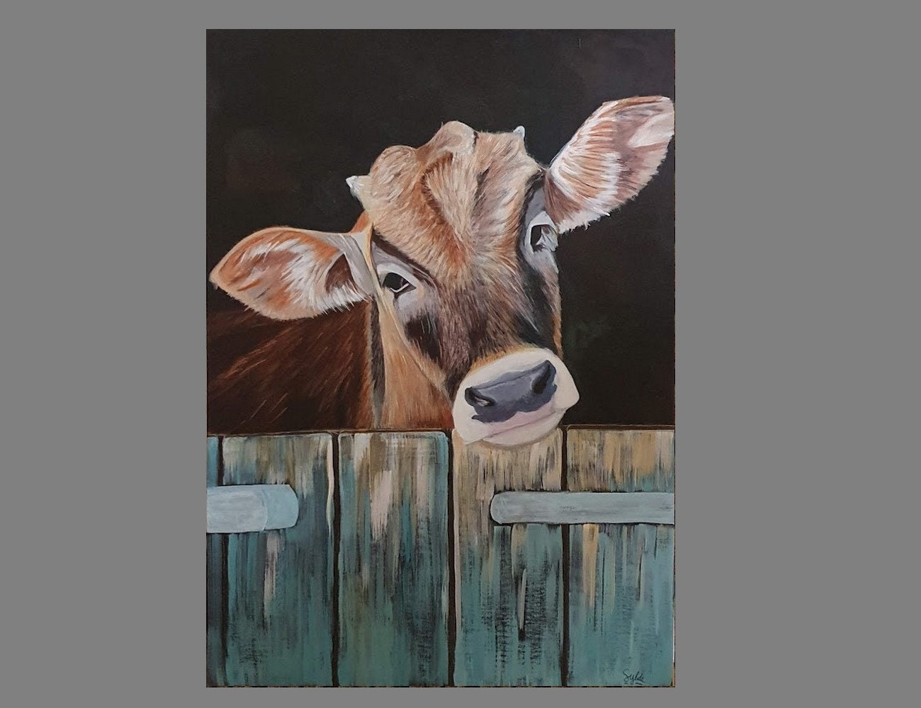 Tableau Vache à L'acrylique sur Carton Toilé Format 50x70 cms