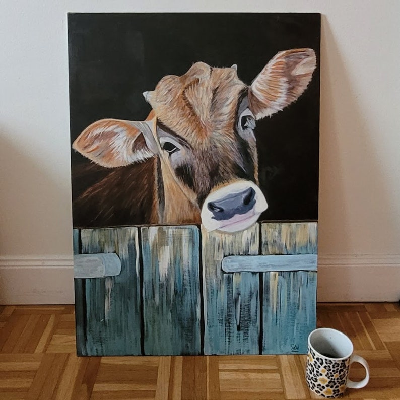 Tableau peinture acrylique vache sur carton toilé 50x70 cms image 7