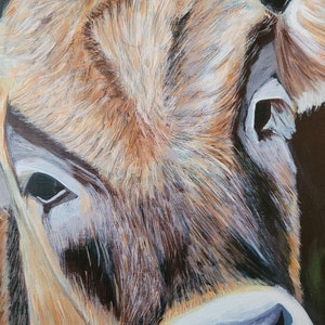 Tableau peinture acrylique vache sur carton toilé 50x70 cms image 2