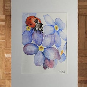 acquerello originale fiore e coccinella/acquerello dipinto a mano/pittura ad acquerello di fiori/arte murale di fiori/acquerello di coccinella