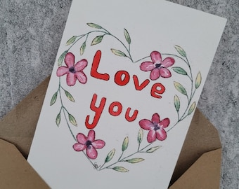 cartão de aquarela/cartão pintado à mão/cartão exclusivo/cartão de amor/cartão de aquarela feito à mão/cartão de flores em aquarela