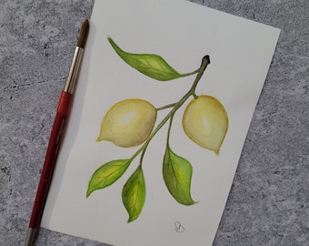 Aquarelle originale citrons fait main 13x18 cms