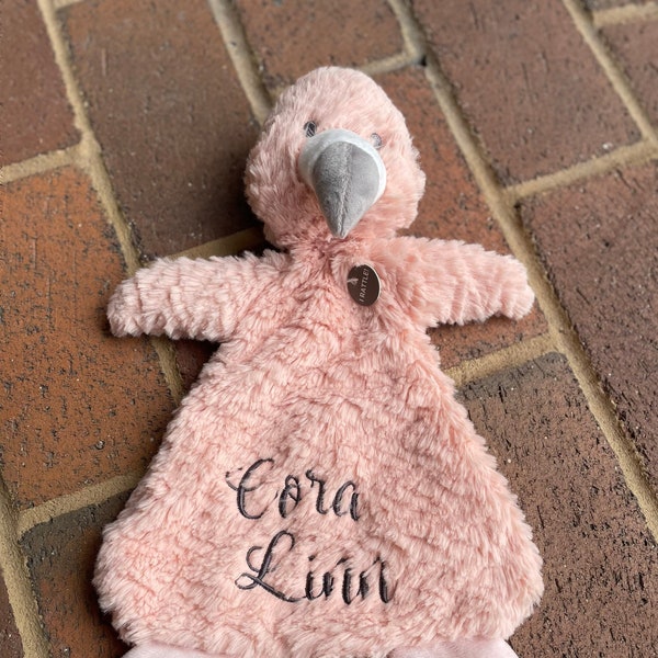 Personalized animal lovey with rattle, plush stuffed animal embroidered  lovey, security blanket, baby gift, embroidered  blanket