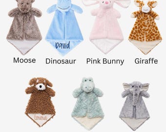 Personalized Plush Animal Lovey, Embroidered Baby Blanket, Baby Boy or Girl Gidt
