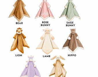 Couverture de sécurité Lovey personnalisée, cadeau pour bébé animal brodé