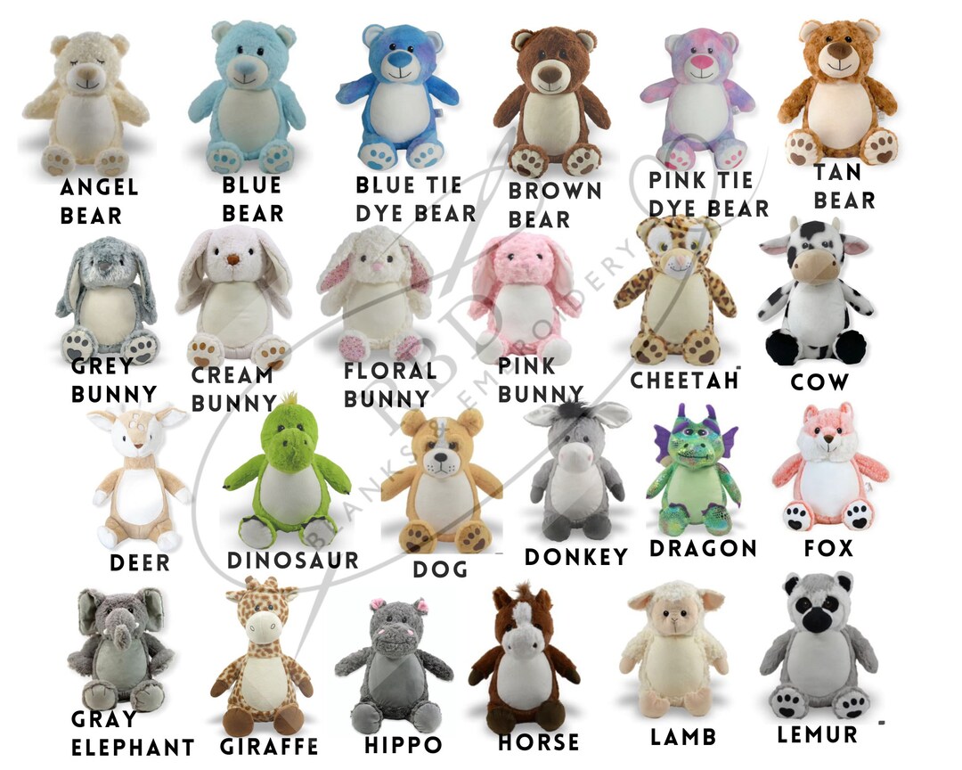 Personalized Stuffed Animal Embroidered One Name Only Animal Etsy