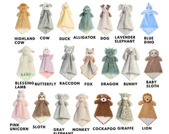 Personalized Animal Lovey, Animal Blanket, Embroidered Blanket, Security Blanket, Luvster, Baby Gift, Custom Personalized Baby Gift