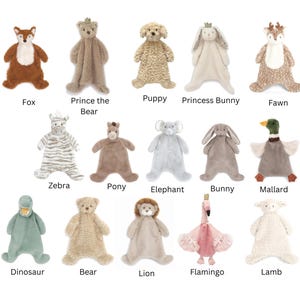 Personalized Animal Lovey, Animal Blanket, Embroidered  Security Blanket, Baby Gift, Custom Personalized Baby Gift, Mon Ami Security Blankie