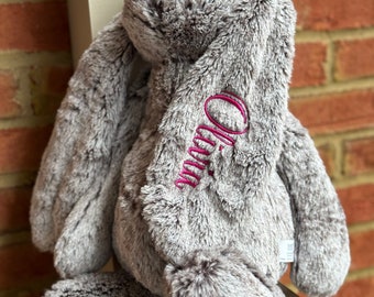 Embroidered Bunny Plush, Personalized Baby Gift, Ready to Send