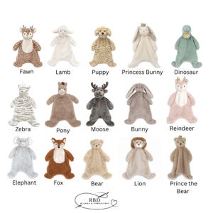 Personalized Animal Lovey, Animal Blanket, Embroidered  Security Blanket, Baby Gift, Custom Personalized Baby Gift, Mon Ami Security Blankie