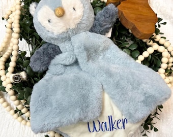 Embroidered Owl Baby Lovey, Personalized Security Blanket