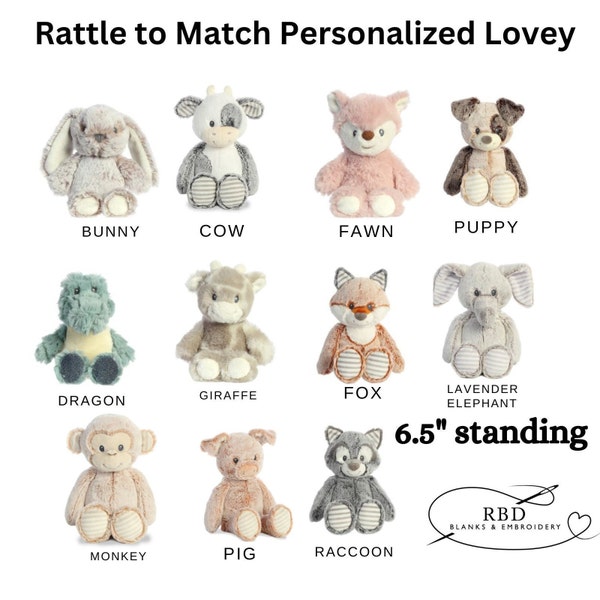 Animal Rattle to Match Personalized Stuffed Embroidered Animal Luvster, Super Soft Rattle, New Baby Gift Baby Shower Gift