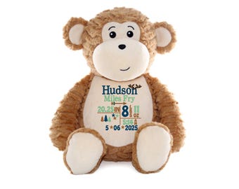 Personalized Stuffed Animal Birth Stat  Baby Gift Shower Gift Monkey