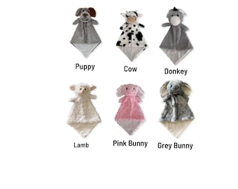 Personalized Animal Lovey: Embroidered Baby Security Blanket