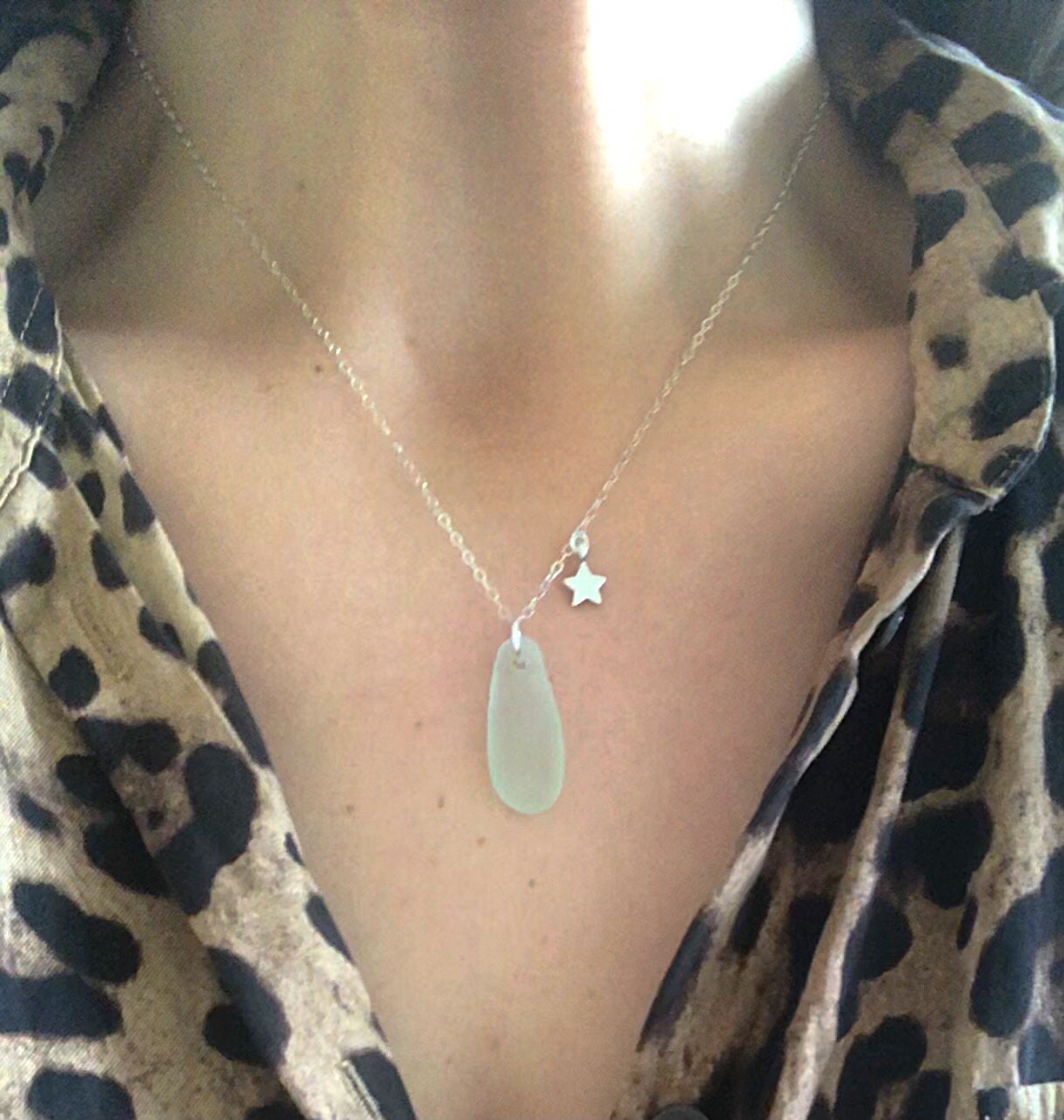 Echte Seafoam Grüne Seeglas Halskette Sterling Silber | Etsy