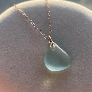 Genuine Pale Blue Sea Glass Necklace: 14k Gold-Filled Chain