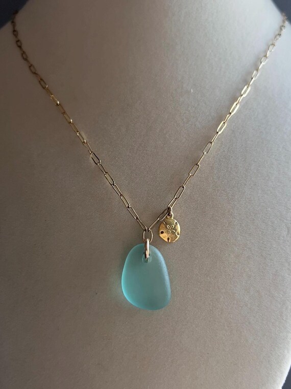Genuine Aqua Sea Glass Necklace, Sea Glass Necklace, Sea Glass