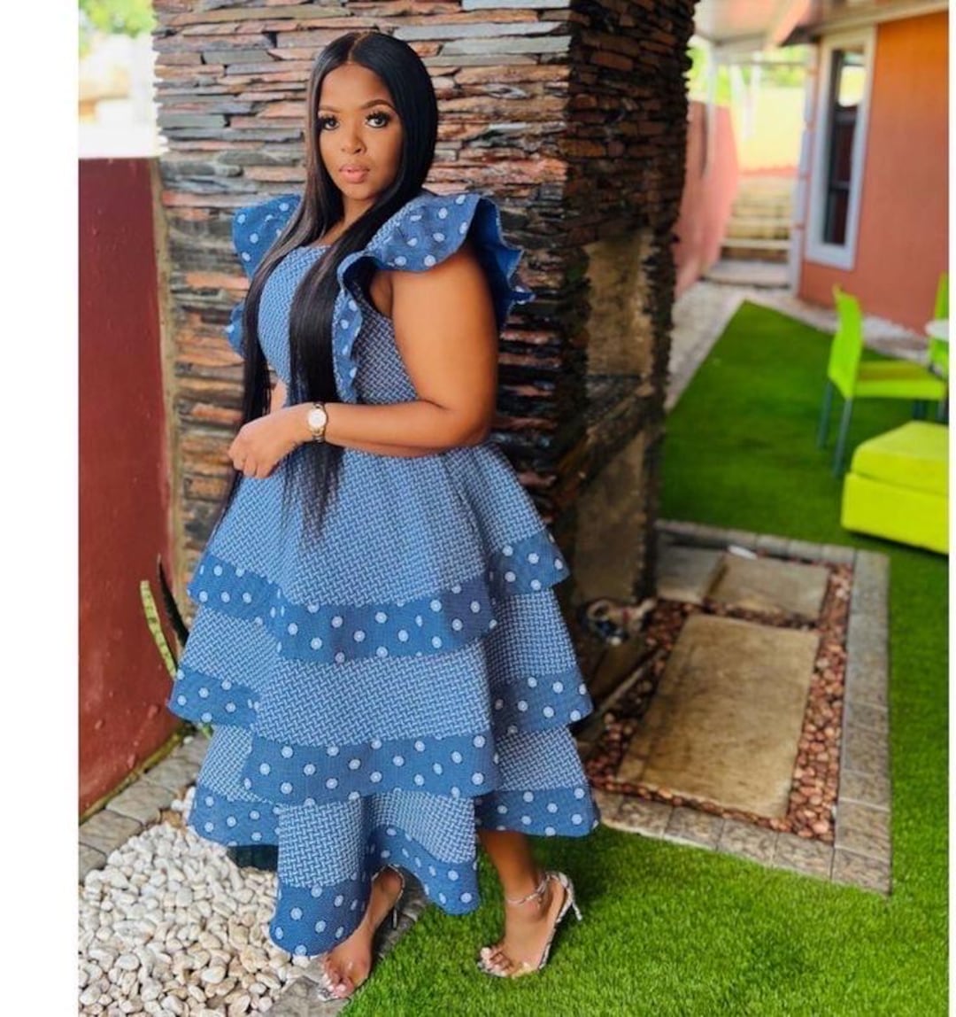 Blue tiered maxi dress outlet