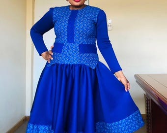 Blue Seshweshwe Dress