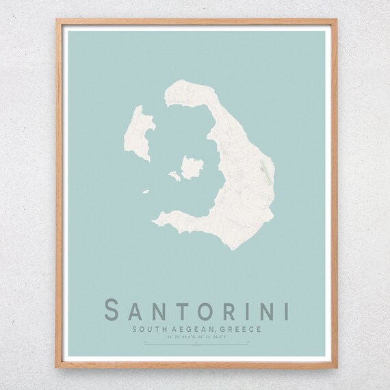Prints Digital Prints SANTORINI Map Print Wall decor Thira Greek Island