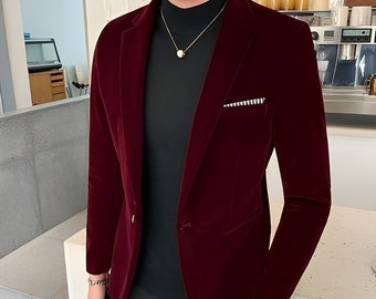 men's Blazer - men's clothing - blazer for men - guy velvet jacket - jacket for men - groom wedding coat - jacket for men - velvet blazer