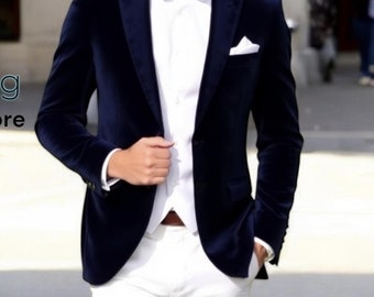 Blazer de terciopelo azul para hombre: chaqueta de fiesta