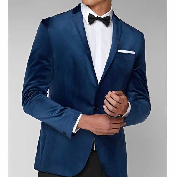 Men's Blazer - Men's Wedding Suit - Blue Velvet Jacket - Groom Wedding Suit - Men Velvet Suit - Groom Velvet Suit - Blue Velvet Wedding Suit