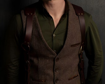 brown harris tweed vest for groom - wedding wear vests for men - gift for husband - professional gifts for men - brown tweed waistcoat