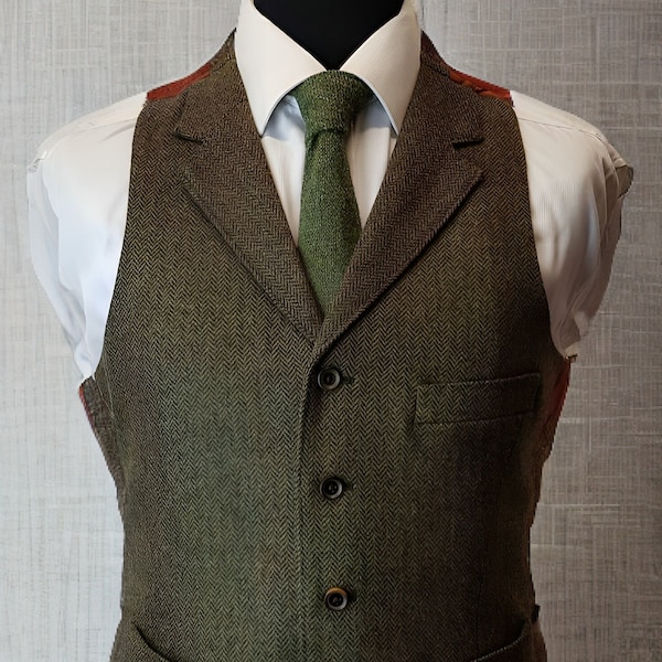 US - Green Wedding Wear Tweed Vest/ Jacket/Waist Coat For Men/Groom/Groomsmen/Guy