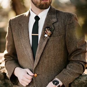 MEN'S BLAZER - Men Tweed Blazer - Herringbone Tweed Blazer - Brown Tweed Blazer - Blazer For Groom - Groom Wedding Wear - Tweed Jacket Men