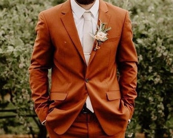 MEN RUST TRAJE - Traje de boda para hombres - Vestido de novia para hombres - Traje de novio - Traje de fiesta para hombres - Traje para novio - Traje naranja óxido para hombres - Traje para hombres