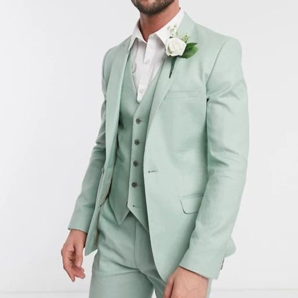 MÄNNER ANZUG - Mintgrüner Anzug - Salbeigrüner Anzug - Herren Hochzeitsanzug - Herren Abschlussball Anzug - Hochzeit tragen Anzug - Anzug für Männer - Slim Fit 3 Stück Anzug