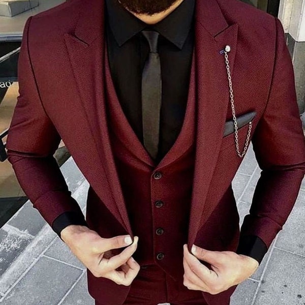 MEN MAROON SUIT - Men Suit - Men Wedding Suit - Wedding Wear Suit - Men Wedding Clothing - 3Piece Suit - Groom Wedding Wear - Suit For Groom