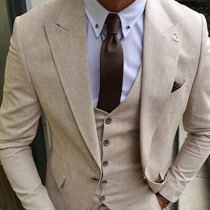 Tan Beige Linen Suit for Men Dress for Groom/groomsmen - Etsy