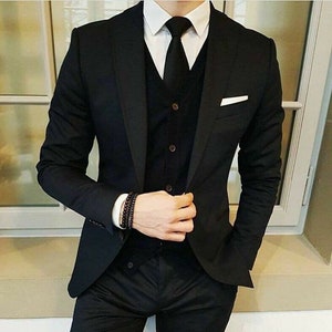 MEN STYLISH SUIT Men Black Suit Three Piece Suit Formal Fashion Suit ...